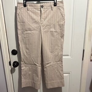 CAbi Beige and Black Pinstripe Cropped Pants